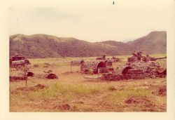 9)	Three of C Batterys guns in a position to the West of Camp Carroll in the summer of 1970.  Perimeter security provided by a company from 1/61.