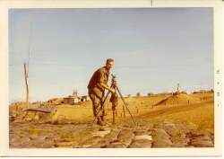 1st Lt. Dan Ward, C Battery XO, at the aiming circle at C-2 before his transfer to Battalion Headquarters.